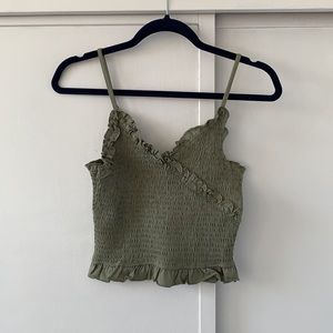 NWT • Mauby Surplice Neck Smocked Camisole Tank • Size S • Summer • Olive Green